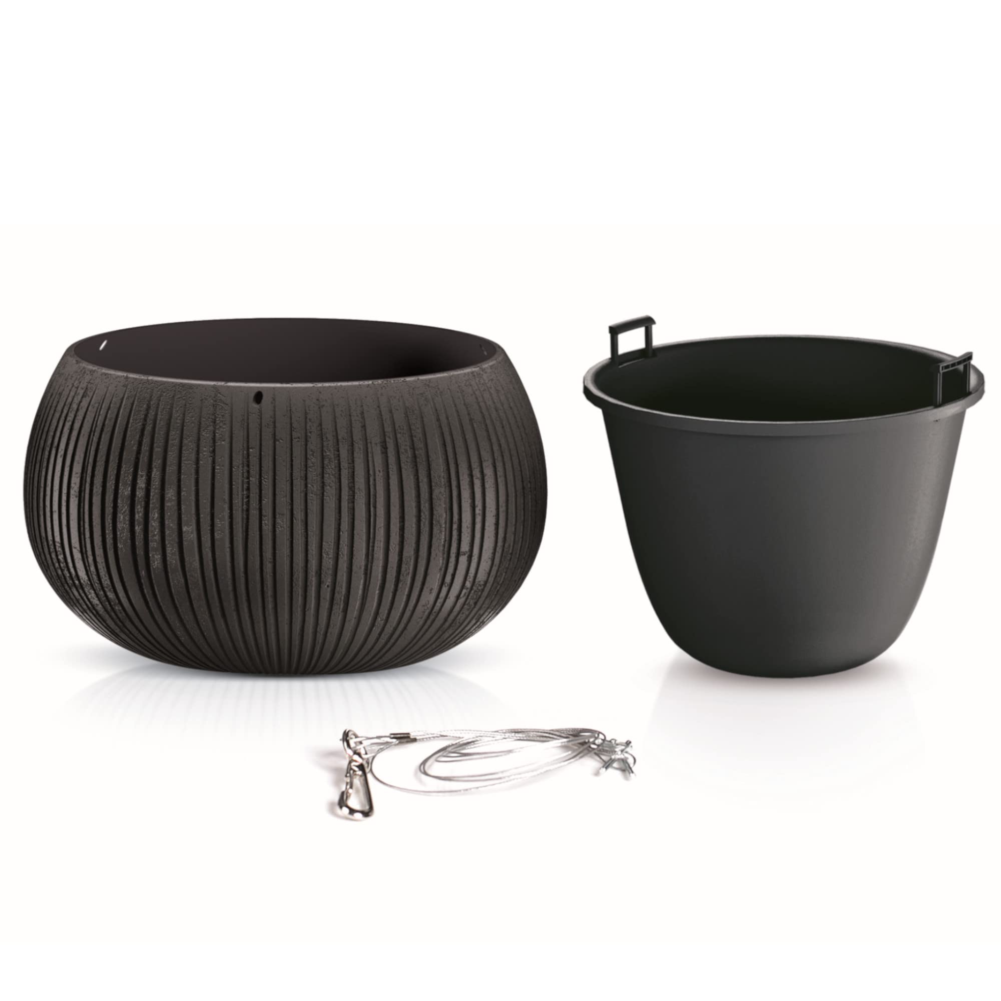 botle Hängender Blumentopf Betonimitation mit Wellendesign + Innentopf /37x22cm Anthrazit/Betonoptik Inkl. Einlegeboden Metall Haken Blumenkasten