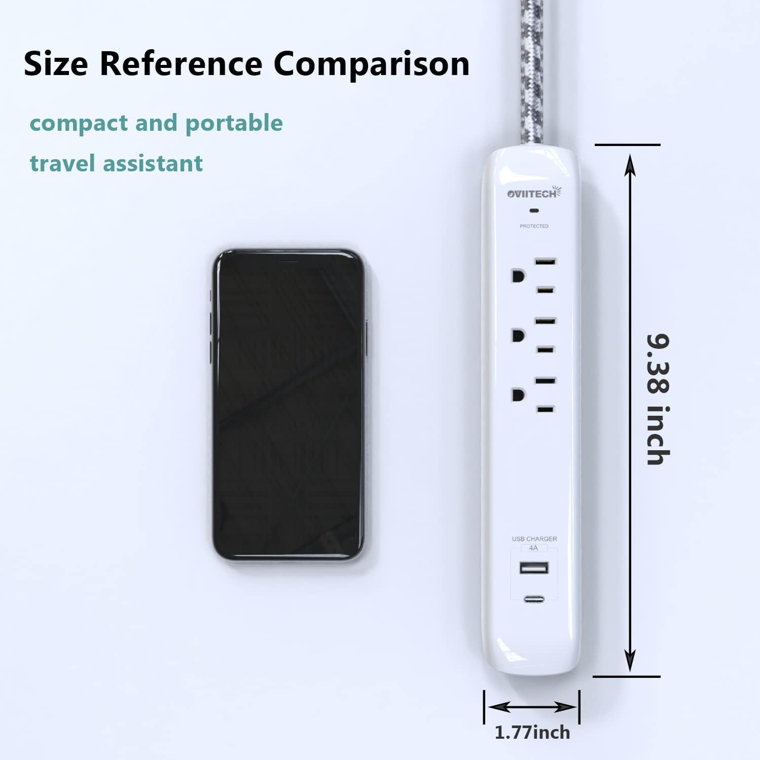 Oviitech USB C Power Strip, Power Strip with USB,3 Outlets and 2 USB Ports(1 USB C,1 USB A),with 6 Foot Heavy Duty Extension Power Cord,Flat Plug,for Home, Office, Travel and Dorm Room,White.