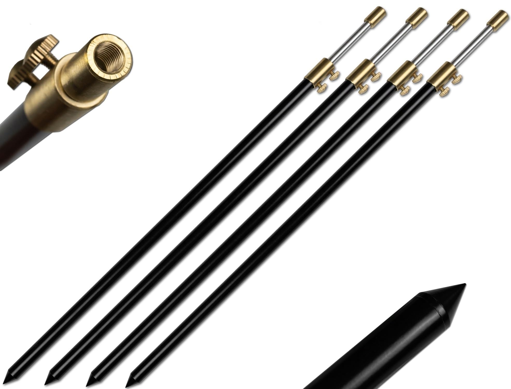 2-4 Stück Rutenhalter Brolly Bankstick Alu Doppelschraube 50-90cm / 100-190cm 16/9mm schwarz