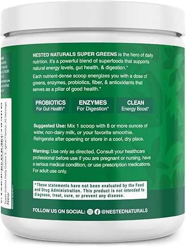 Miniatura 9 de SUPER GREENS  Veggie Greens Superfood en polvo con 20ingredientes orgánicos espirulina chlorella cebada y otros además de frutas orgánicas