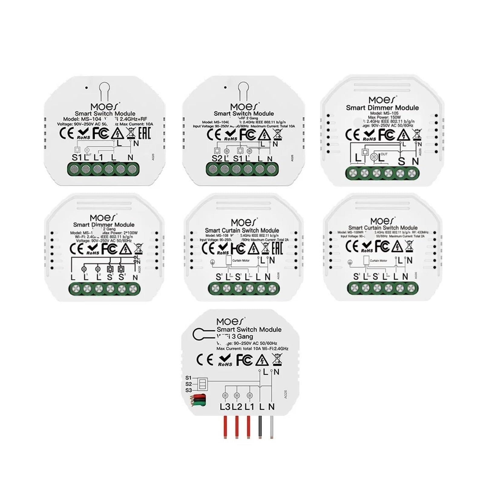 1 módulo de atenuación de luz inteligente/módulo de interruptor 1/2 canal 1/2 grupo(2 Gang Switch)