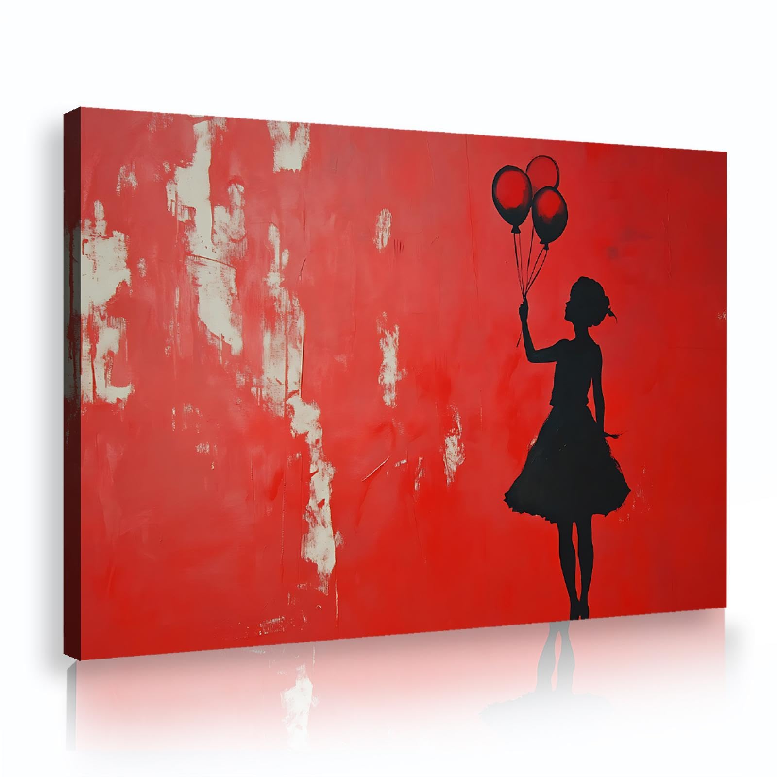 UIRINGART Lebendige rote und schwarze Leinwanddruck Neuheit Ballons Mädchen Poster Aquarell Graffiti Wanddekoration für Wohnzimmer Schlafzimmer Spielzimmer 70x110cm Innenrahmen