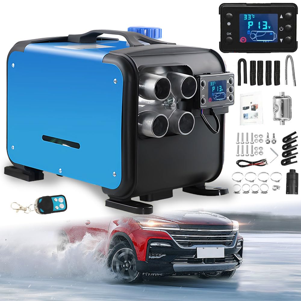 sports flyfree5KW / 8KW 12V Air Diesel Heater Vehicle Heater Set 4 Holes Parking Heater Fast Heating with LCD Display For Truck, Boat, Motorhomes, Touring Car, Campervans, Caravans (Blue-Black)
