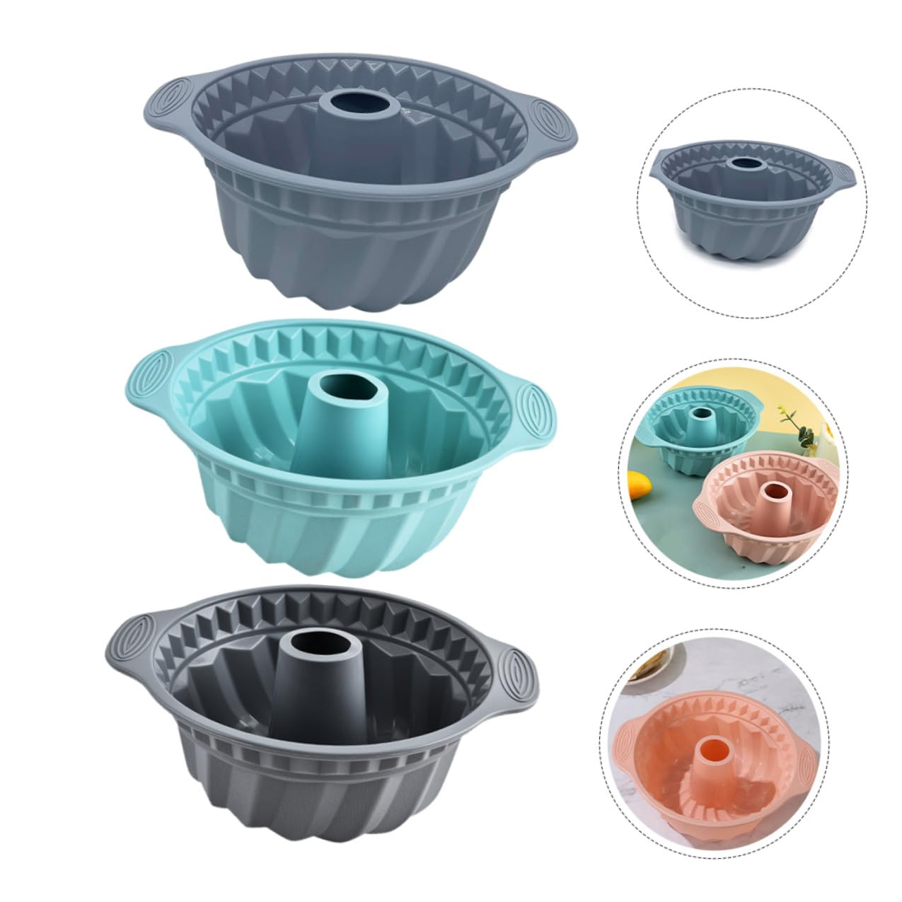 Homoyoyo Set di 3 Stampi in Silicone per Dolci Rotondi Bordi Scanalati, Antiaderenti e Salvaspazio, la Preparazione di Torte Soffici in Famiglia
