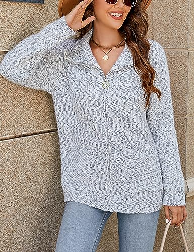 Image of Gihuo Womens Cardigan Sweaters Long Sleeve Lightweight Fuzzy Knit Fall Sweaters 2024 Zip Up Knitted Coat Knitwear