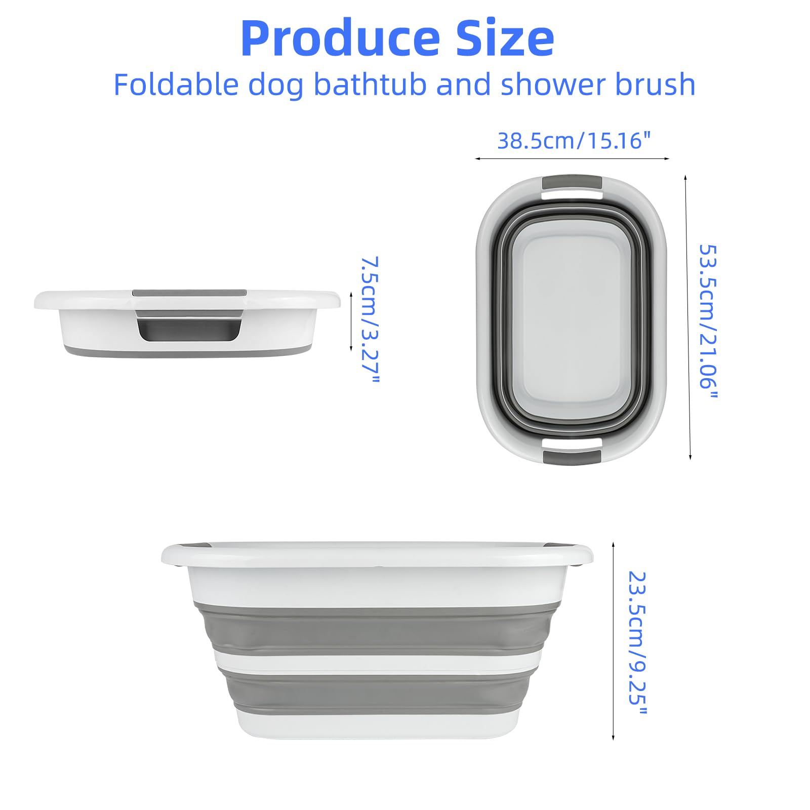 COM4SPORT Collapsible Dog Bathtub,26L Foldable Pet Bathtub and Silicone Shower Brush, Pet Wash Tub for Puppy, Small Dog and Cat