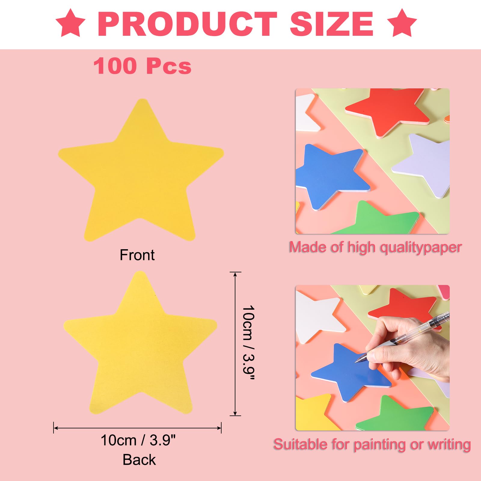 100 Pcs Ritagli A Forma Di Stella, 3.9 x 3.9 Inch Carte Di Carta Per Progetti Fai Da Te, Giallo