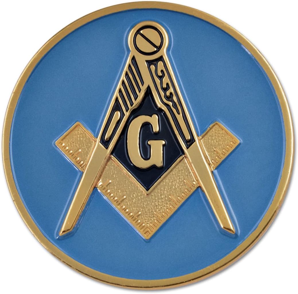Square & Compass Round Masonic Auto Emblem – [Blue & Gold][3” Diameter]