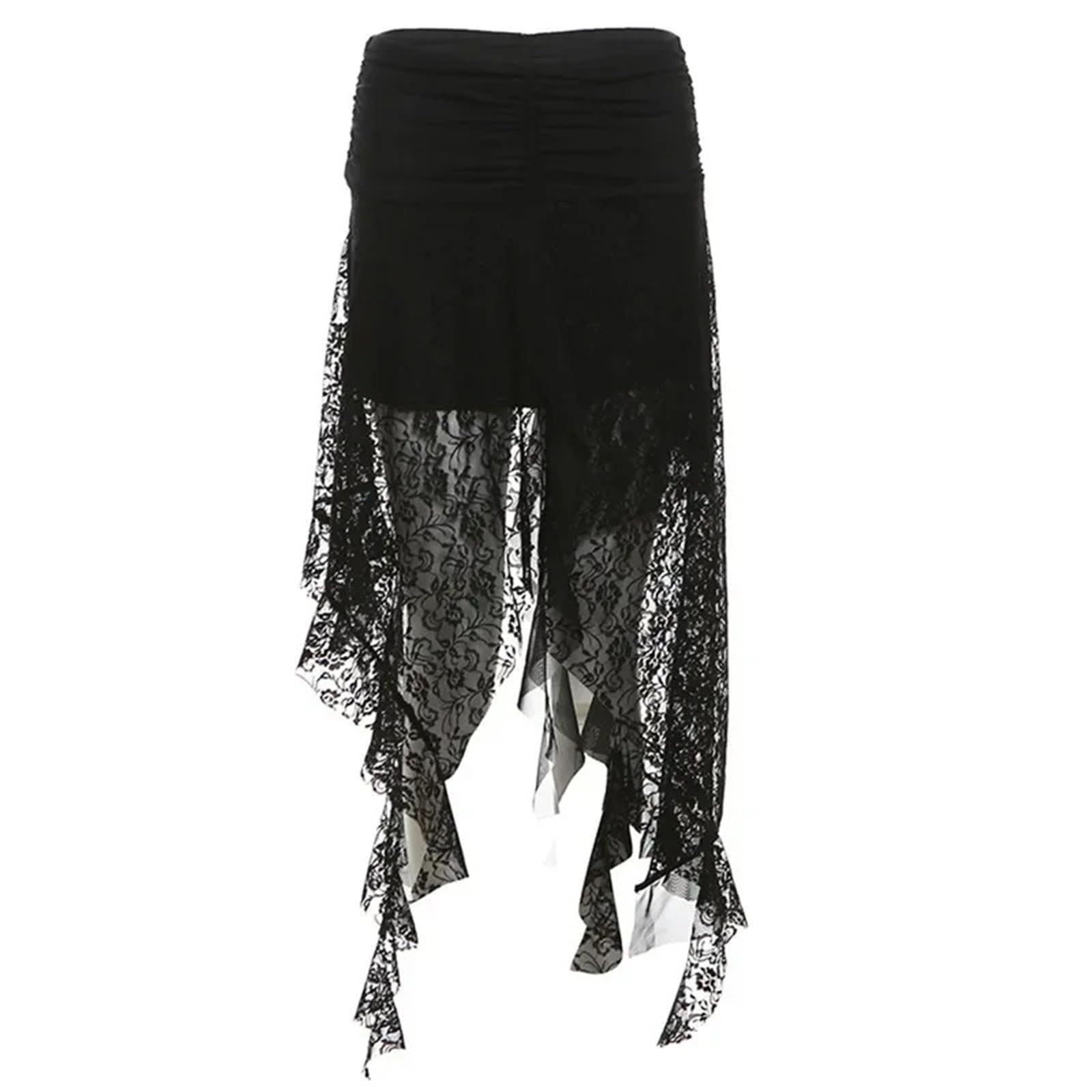 Falda Gótica Falda Larga Irregular de Encaje Estilo gótico con Dobladillo de Cinta, Faldas fluidas, estética Vintage