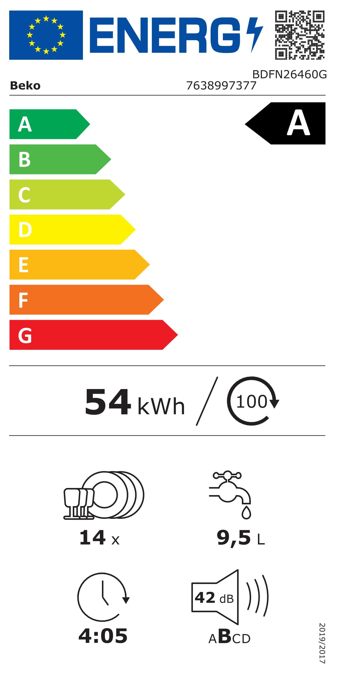 Beko BDFN26460G Lave‑vaisselle 60cm 14 couverts 42dB gris