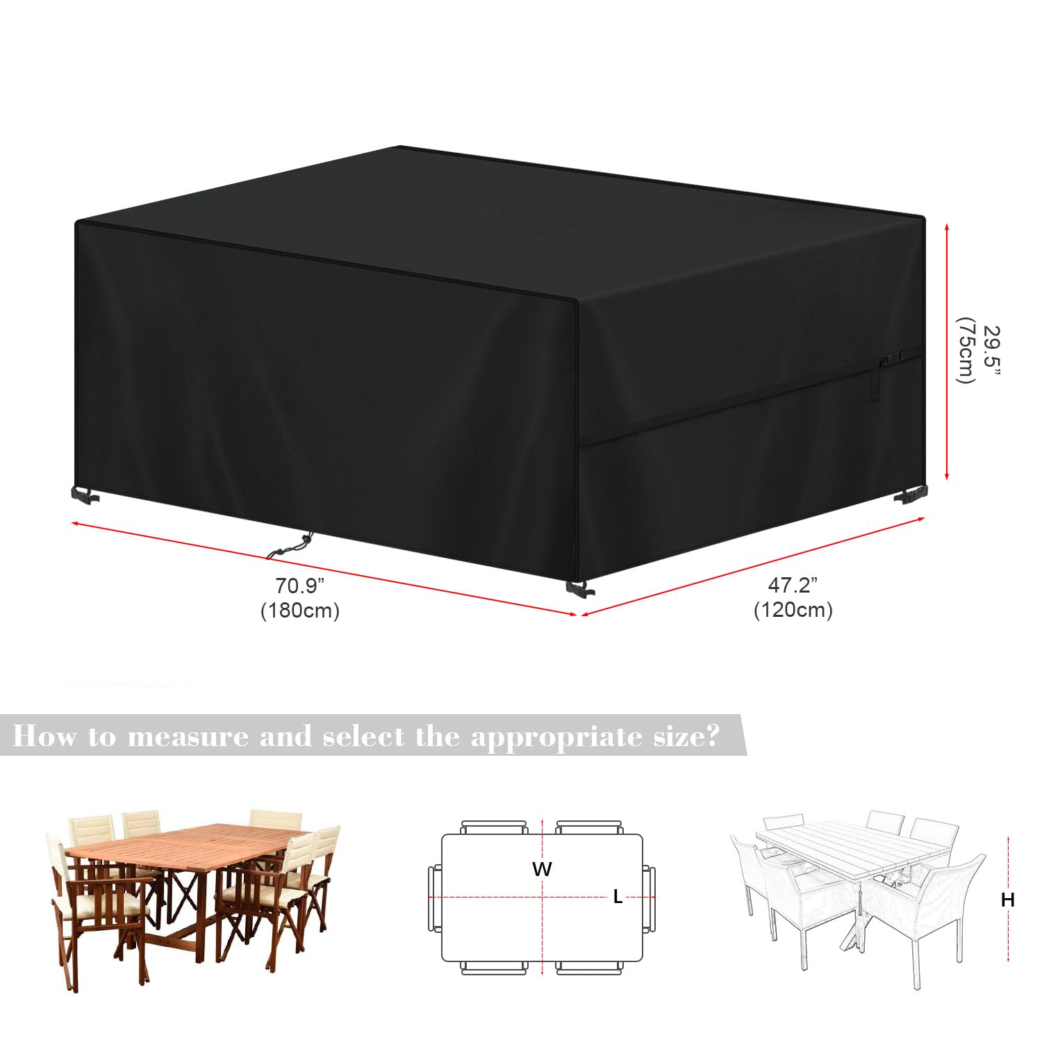 SIMPHAUS Garden Furniture Covers Waterproof 180x120x75cm,Rectangular Outdoor Furniture Covers for Outside Garden Furniture,Outdoor Table Cover with Straps Anti-UV 420D Heavy Duty Oxford Fabric - Image 3
