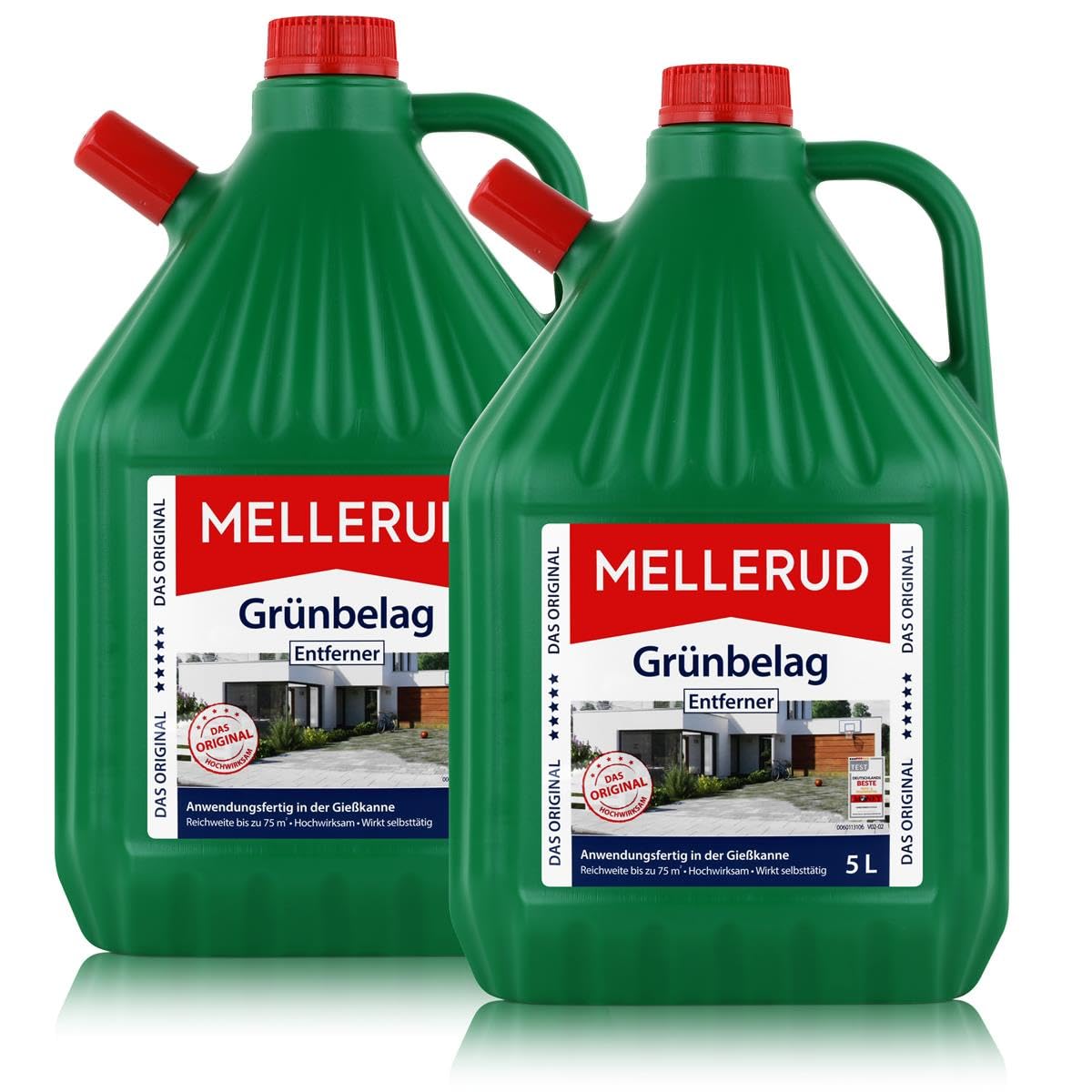 MELLERUD Grünbelag Entferner - 2x 5 l | Grünbelagentferner & Steinreiniger - Effizientes Reinigungsmittel zum Entfernen von Algen und Grünbelag