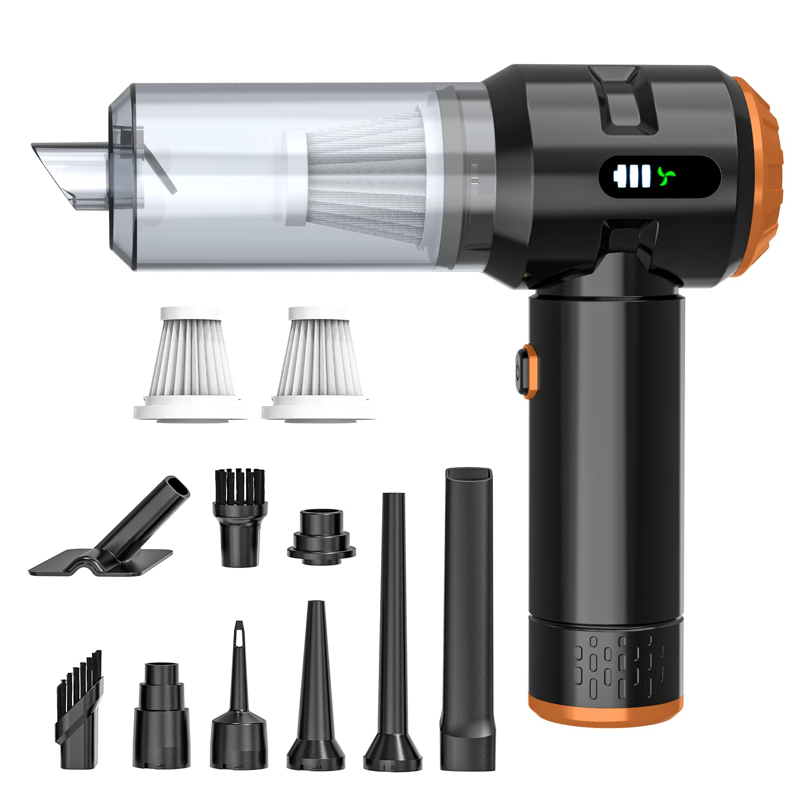 Sycoodeal Handheld Car Vacuum Cleaner, 25000PA Strong Cyclonic Suction Portable Mini Vacuum Cordless with Digital Display Lightweight Handheld for Pet Hair, Car, Home, Office, Kitchen(Orange)