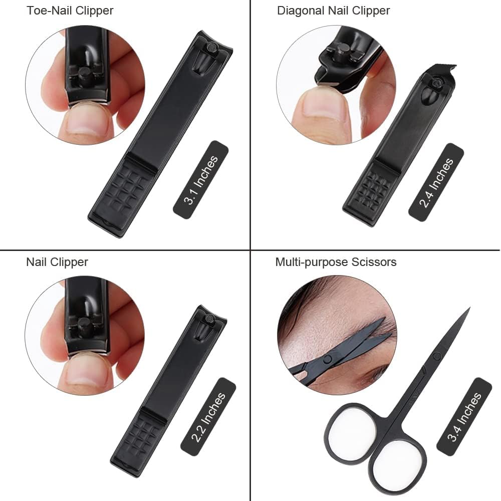 WAZDORF 12-in-1 Manicure Pedicure Kit | Stainless Steel Grooming Set | Nail Cutter for Women | Nail Scissors | Blackhead Remover Tool | Acne Needle | Professional Nail Care Leather Case - Image 4 thumbnail