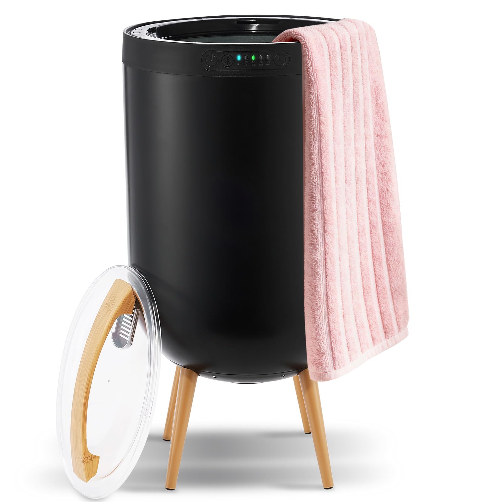 Towel Warmer, 25L Towel Warmer Bucket for Bathroom - Bluetooth Speaker Ambient Light, Adjustable Timer, Auto Shut-Off, Fits Up to Two Large 40x70 Towels, Blanket Robes Pjs, Ideal Gift - Black