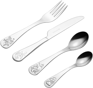 Viners Unicorn Kids 4 Piece Stainless Steel Cutlery Set | Children s Knife, Fork, Spoon & Teaspoon | Dishwasher Safe 18/0 Steel | Safe Serrated Knife