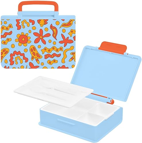 Daisy Sun Flame Bento - Lonchera Bento para niños con 3 compartimentos, contenedor de almuerzo integrado, tenedor reutilizable y a prueba de fugas,
