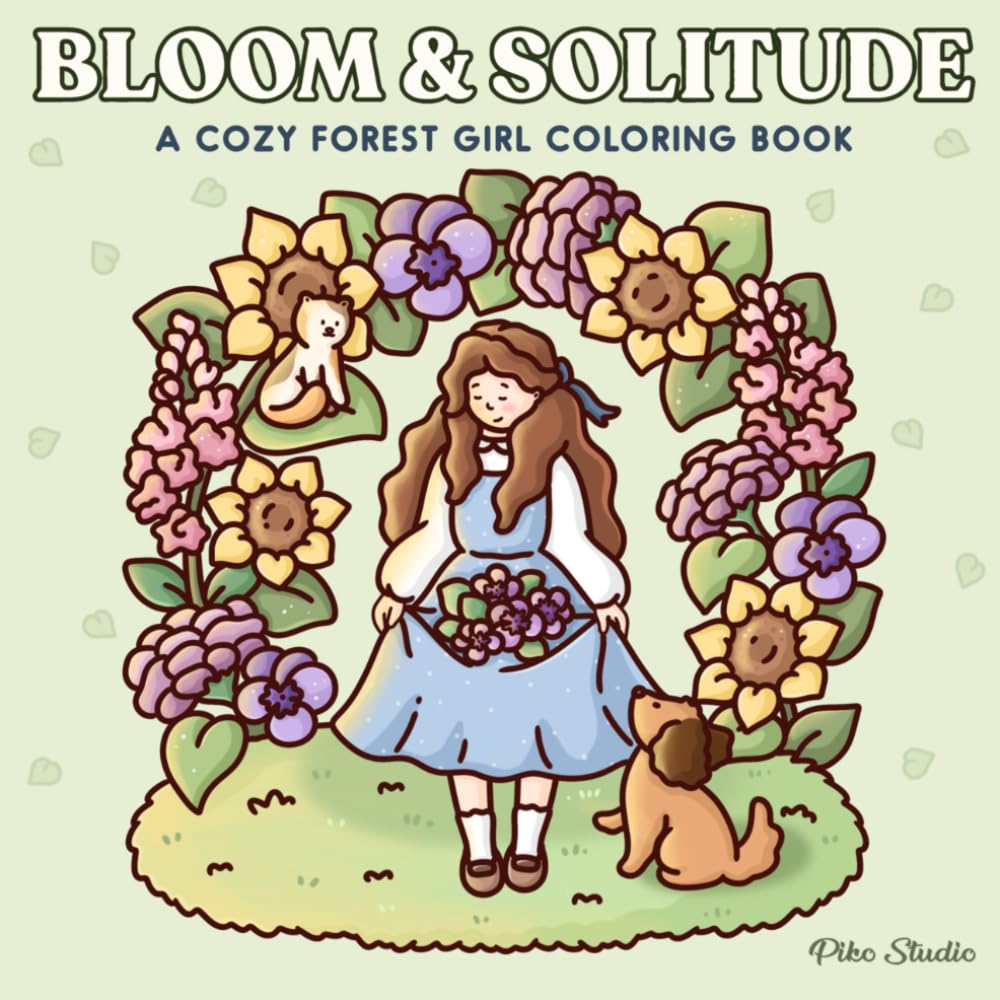 Bloom & Solitude: A Cozy Forest Girl Coloring Book for Stress Relief and Relaxation
