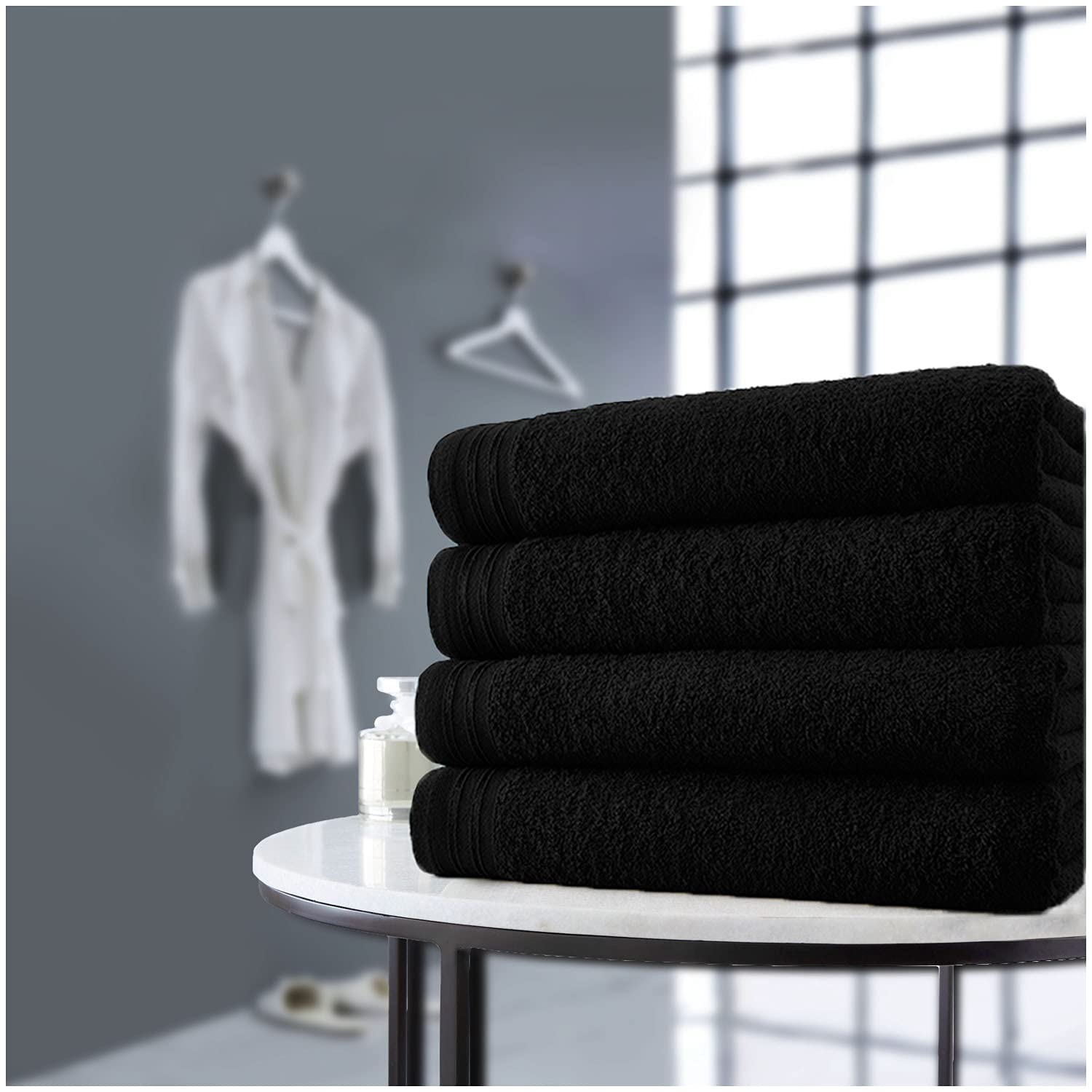 Gc Gaveno Cavailia Wilsford - Black Super Soft 4 Pack Bath Sheets, Highly Absorbent Extra Large Towel Set, 500 Gsm Egyptian Cotton Bathroom Towels, Black, 75X135