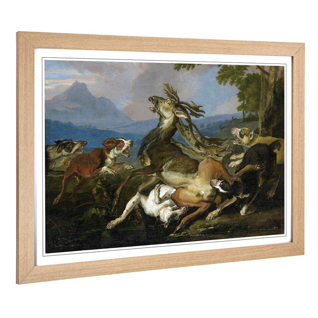 Big Box Art Framed Print of Abraham Hondius The Deer Hunt Design | Wall Art Picture | Home Decor for Kitchen, Living, Dining Room, Bedroom, Hallway, Office, Oak, A2 / 24.5x18 Inch / 62x45cm