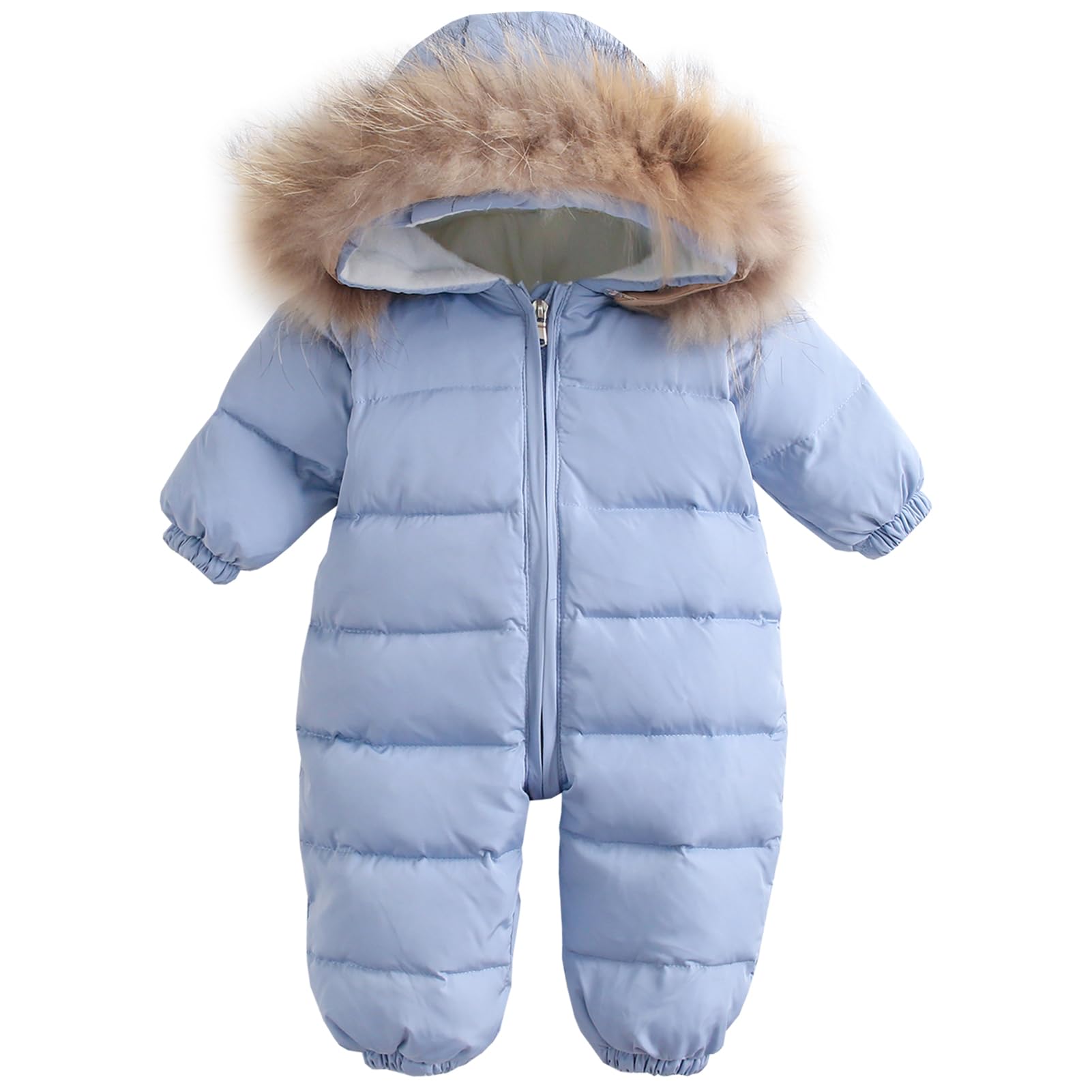 Baby Schneeanzug mit Fellkapuze Winter Mädchen Jumpsuit Fleecegefüttert Strampler Langarm Overall Jungen