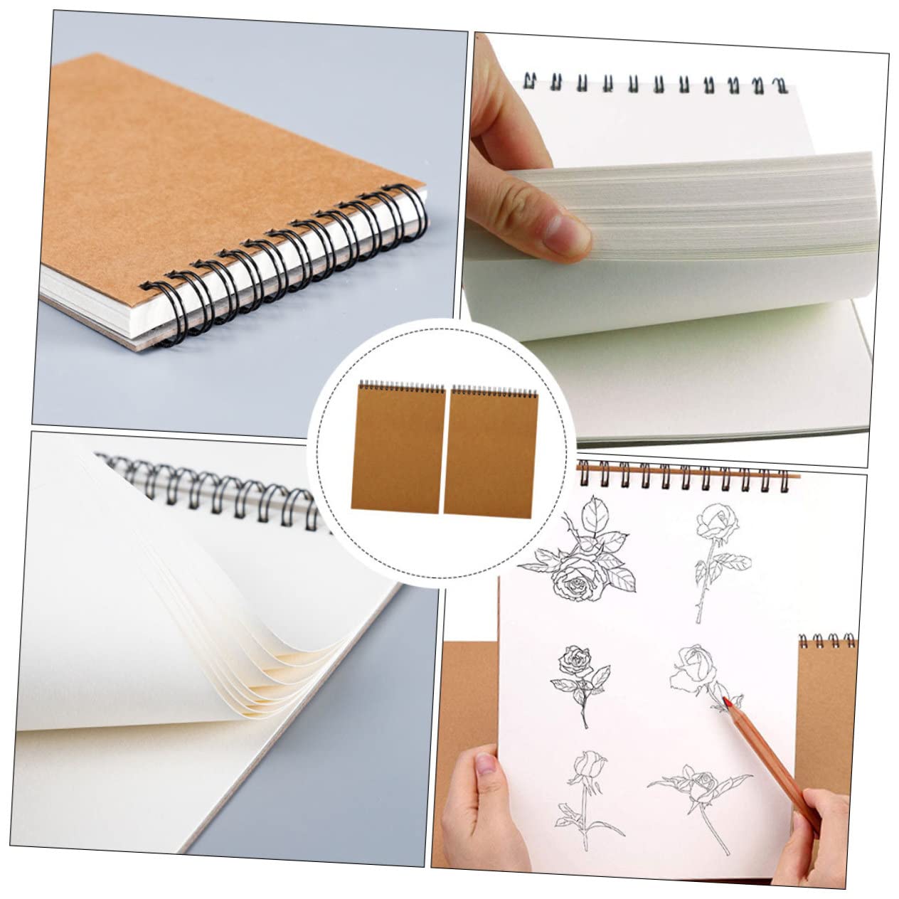 Carnet de Croquis A4 à Spirale Marron, Lot de 2, Papier