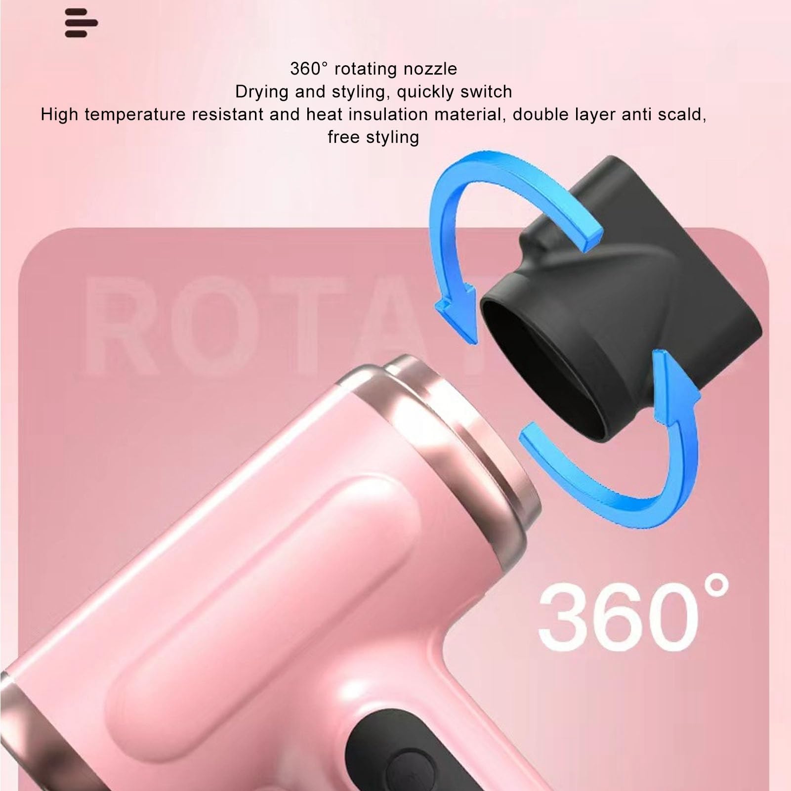 Asciugacapelli, Asciugacapelli Portatile da 15600 MAh, Ricaricabile Tramite USB, Asciugacapelli da Viaggio con Concentratore, Funzioni Turbo di Calore e Colpo Freddo, Caldo