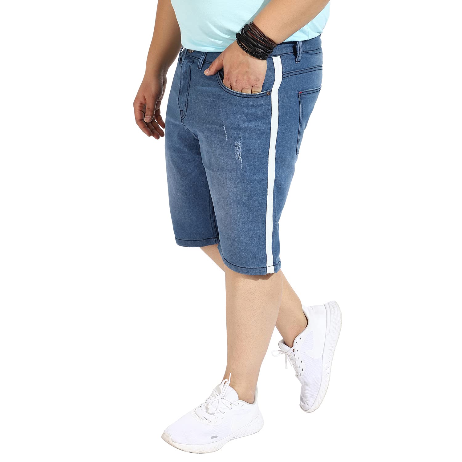 instafab Plus Men’s Classic Blue Light-Washed Textured Patterned Regular Fit Denim Shorts | Premium Stretchable Cotton Mid-Rise Crafted with Comfort Fit and High Performance for Everyday Wear-picture-30