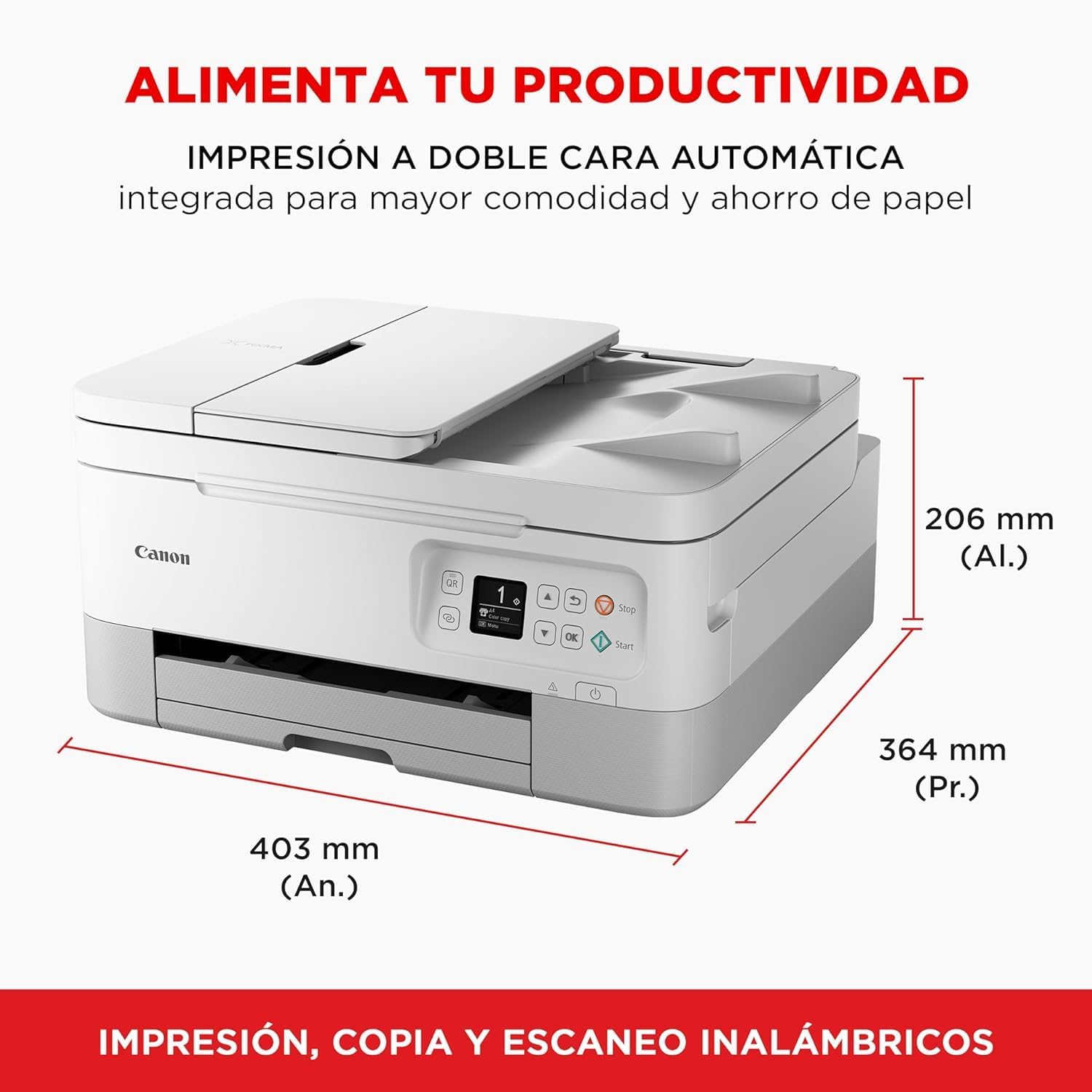 Canon Pixma TS7451i Impresora Multifunción 3 en 1, Sistema de Inyección de Tinta, Impresión, Escaneo y Copia, WiFi, Pixma Print Plan, Impresión a Doble Cara, ADF de 35 Hojas, Bandeja Posterior,Blanca