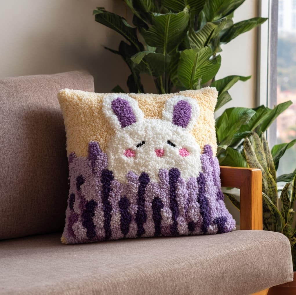 WallustrioaW Latch Hook Pillow Case Kits,Lavender and Rabbit
