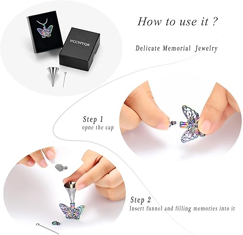Miniatura 6 de Collar de urna de mariposa para cenizas, recuerdo de acero inoxidable, medallón conmemorativo de urna para cenizas, joyería de cremación