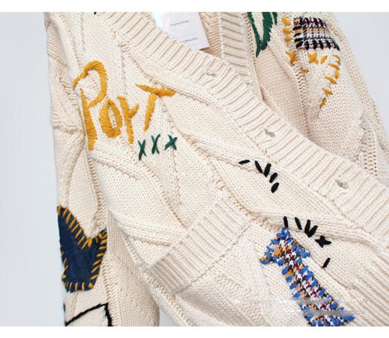 Image of Women's Cable Knit Open Front Cardigan V-Neck Button Down Embroidery Wool Blend Sweater Coat