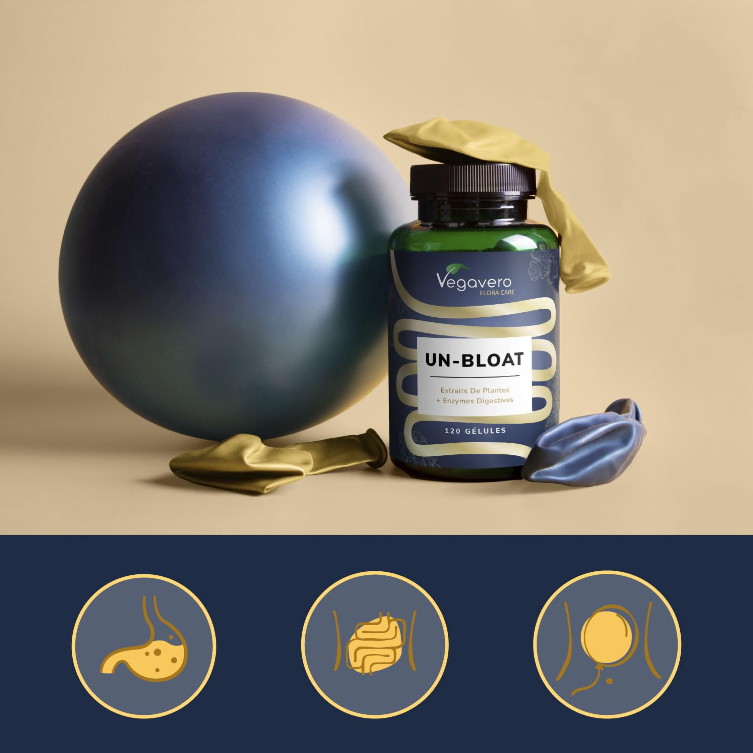 Un-Bloat Vegavero® | Complexe Anti Ballonnements + Digestion | Avec Enzymes Digestives + Extraits de Plantes | Sans Additifs & Vegan