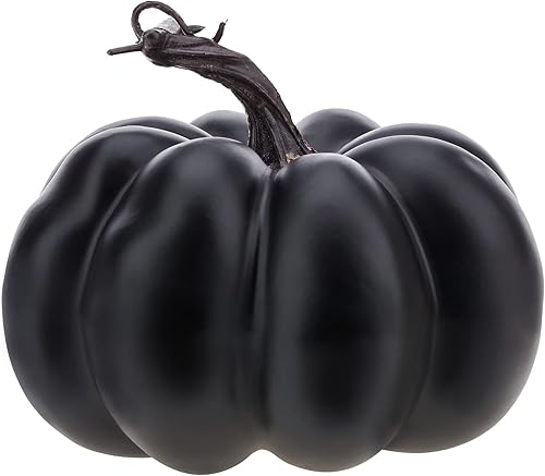 Decoración de calabaza artificial negra grande de 5.9 pulgadas, para otoño, Halloween, calabaza sintética de espuma realista para cosecha de Acción