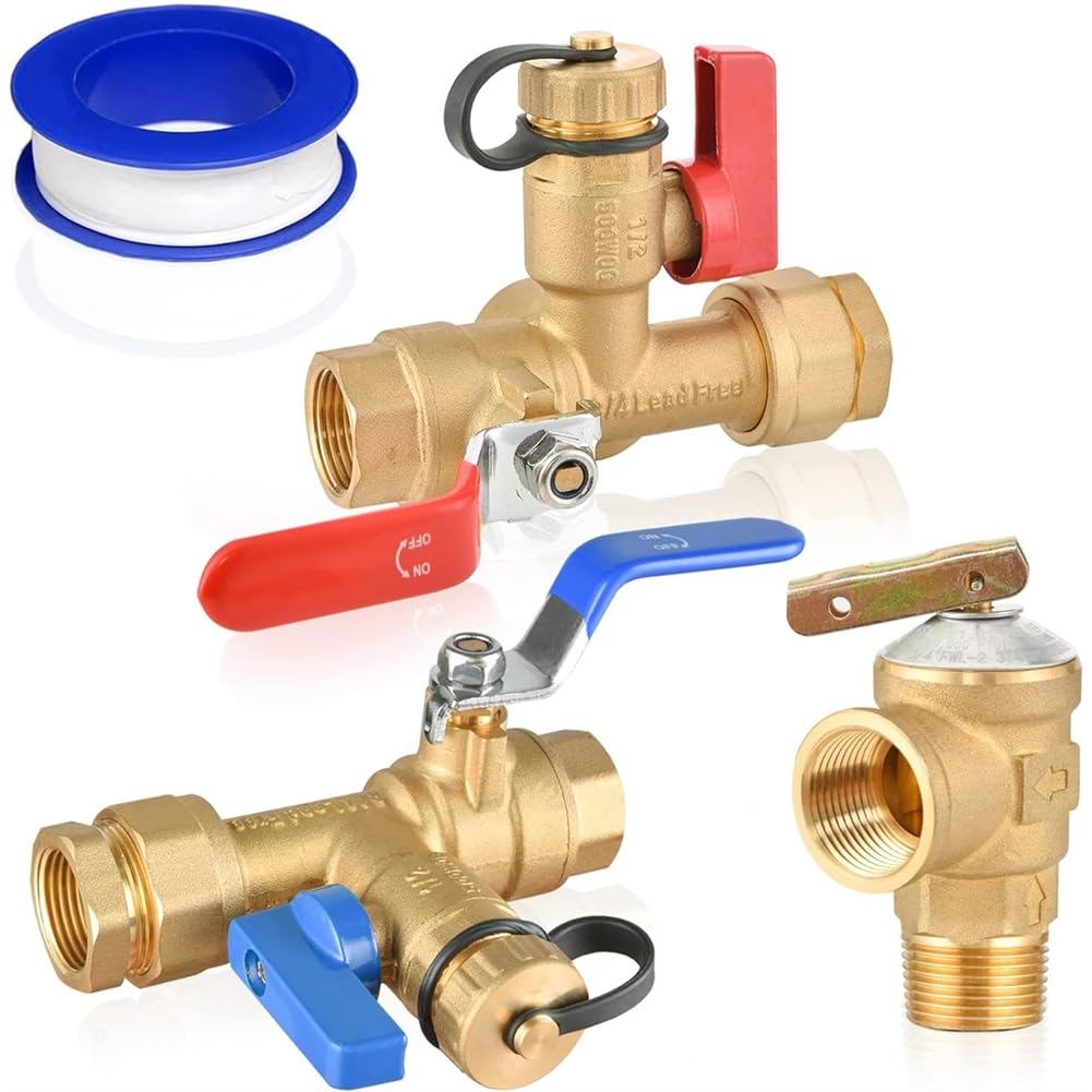 Udsknv[Ksl As Shown With Pressure Relief Valve Tankless Water Heater Service Valve Kit Clean Brass Construction