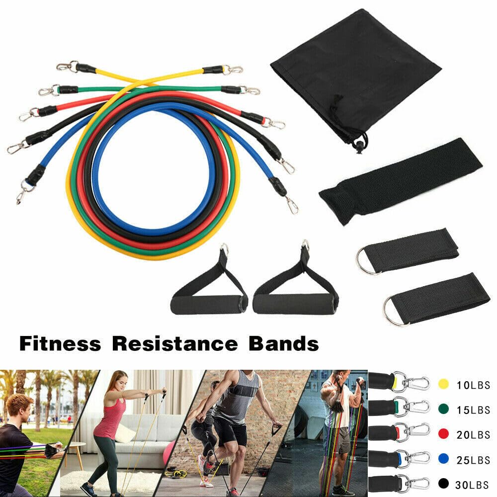 Set Elastici Fitness di Resistenza 5 Bande Elastiche,Elastici da Pilates, Fitness,Yoga, Set Fasce di Resistenza, Estensori per Pettorali 100LB, 10 Pezzi