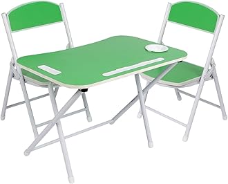 Kids Foldable Table and Chair Set (2-5 Years) - 1 Table + 2 Chairs, MDF with Metal Frame, Made in India, Table: 59L X 39W X 44H Cm; Chair: 28L X 28W X 54H Cm, Age 2-5 Years, Green
