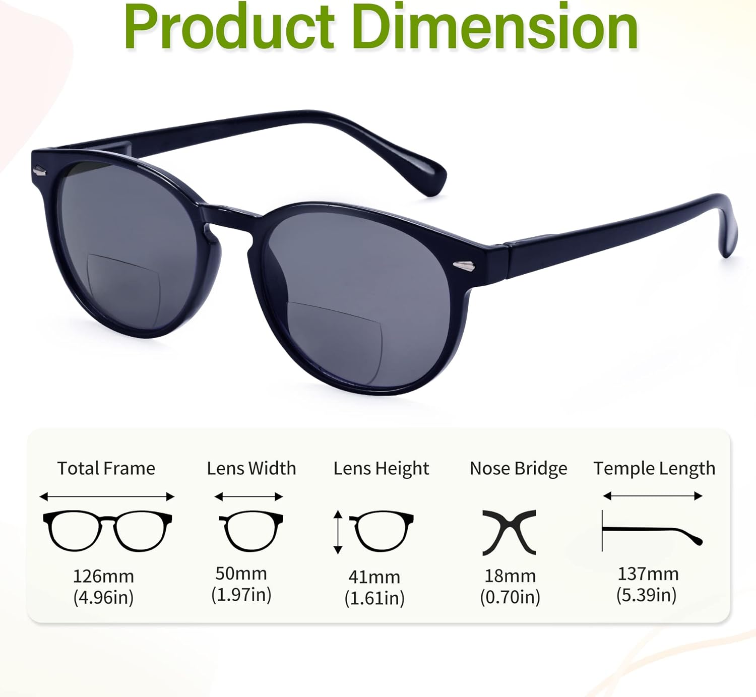 Madison Avenue Round Bifocal Reading Sunglasses for Women Men Spring Hinge,UV Protection Sun Reader Glasses (Black, 1.75) - Image 5