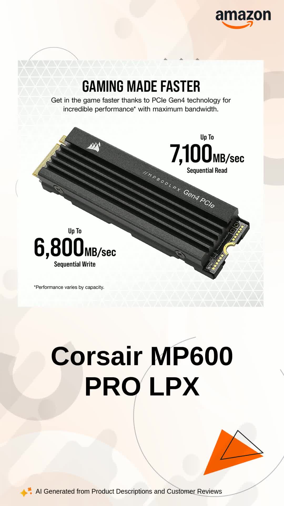 Corsair MP600 PRO LPX 4TB M.2 NVMe PCIe x4 Gen4 SSD