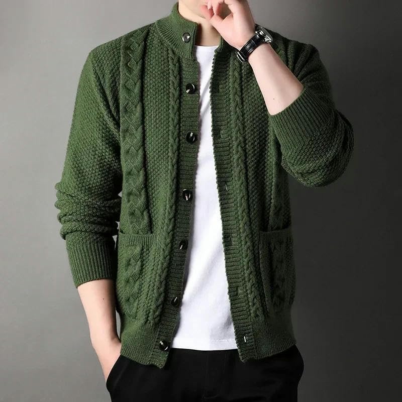 Cardigan Men's Diamond Plaid Thick Wool Warm Long Sleeved Casual Cardigan Knitted Sweater Men4