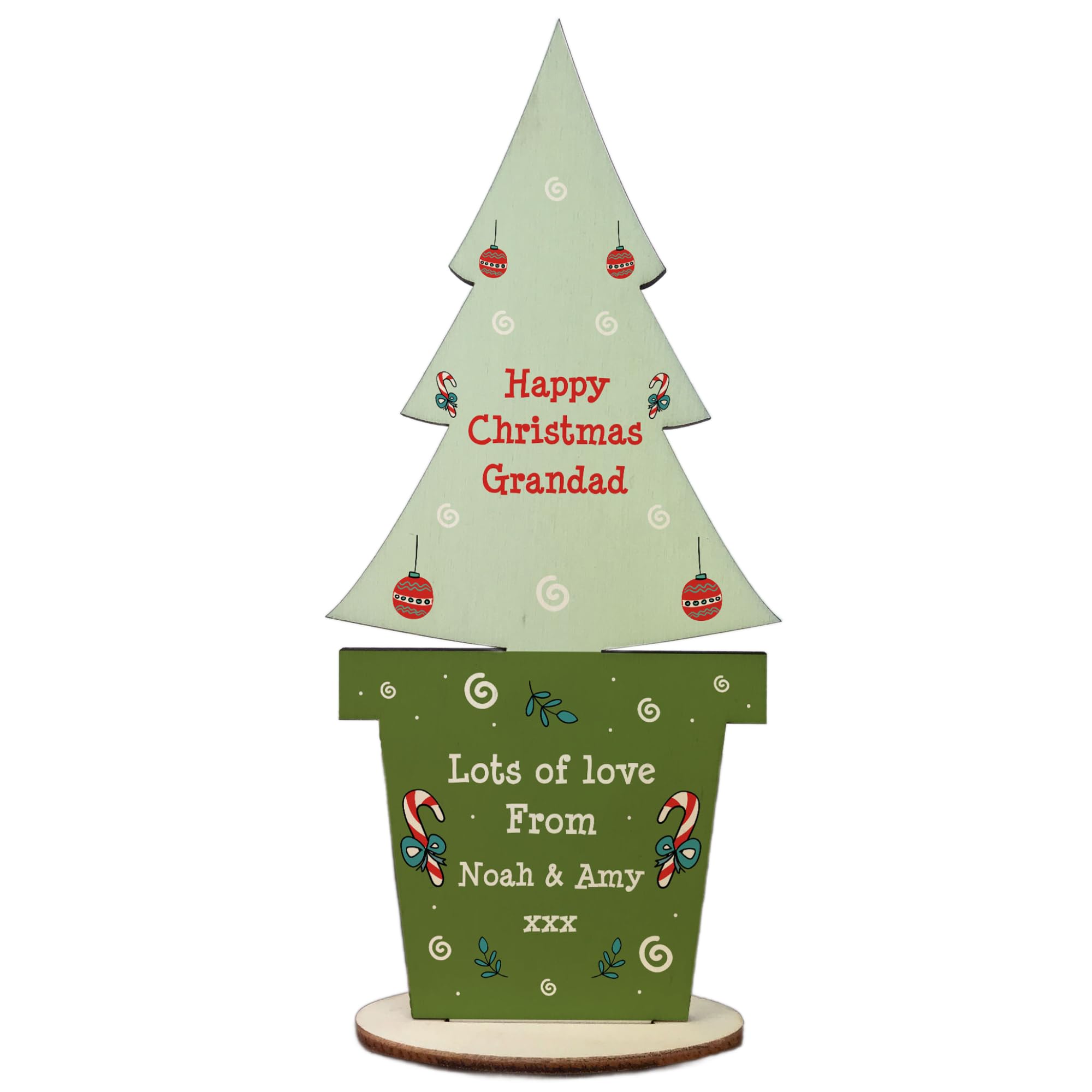 Red Ocean Grandad For Christmas Personalised Wooden Standing Tree Grandchildren Grandad Gift From Granddaughter Grandson