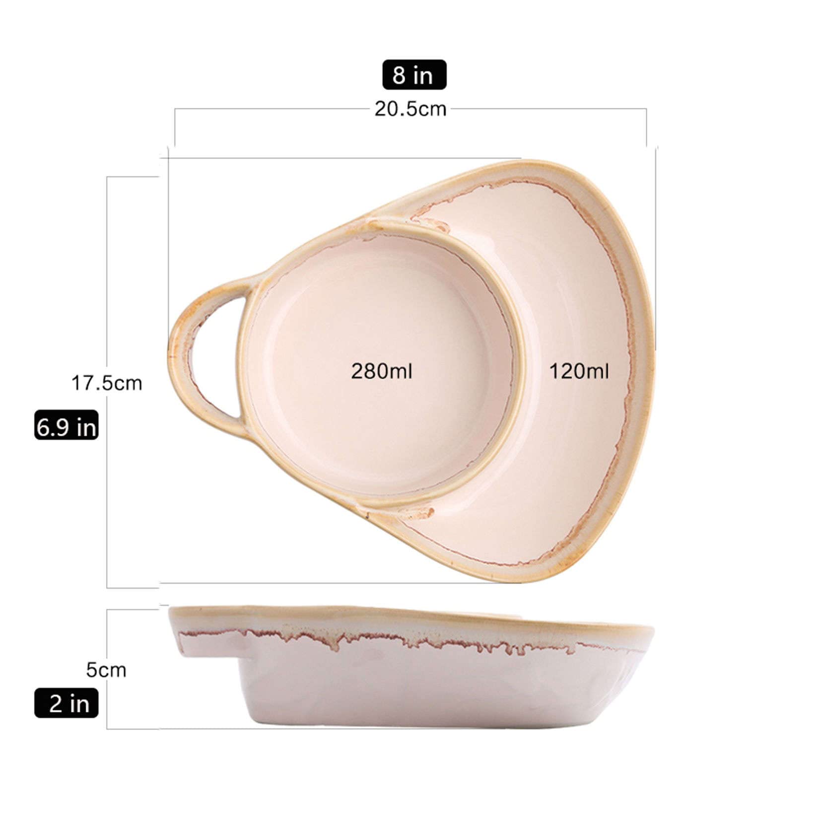Assiette à dîner divisée en céramique de 20,3 cm, design vintage avec poignée, 2 compartiments pour le contrôle du régime alimentaire