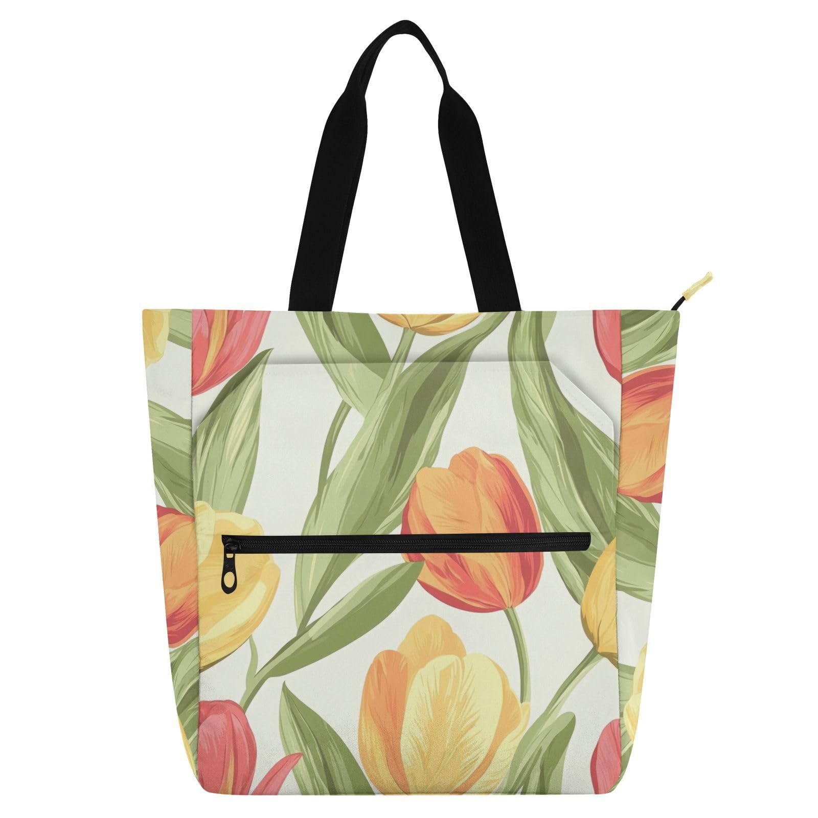 Bolsa de libros de tela retro y resistente en tonos primavera rosa y amarillo 8