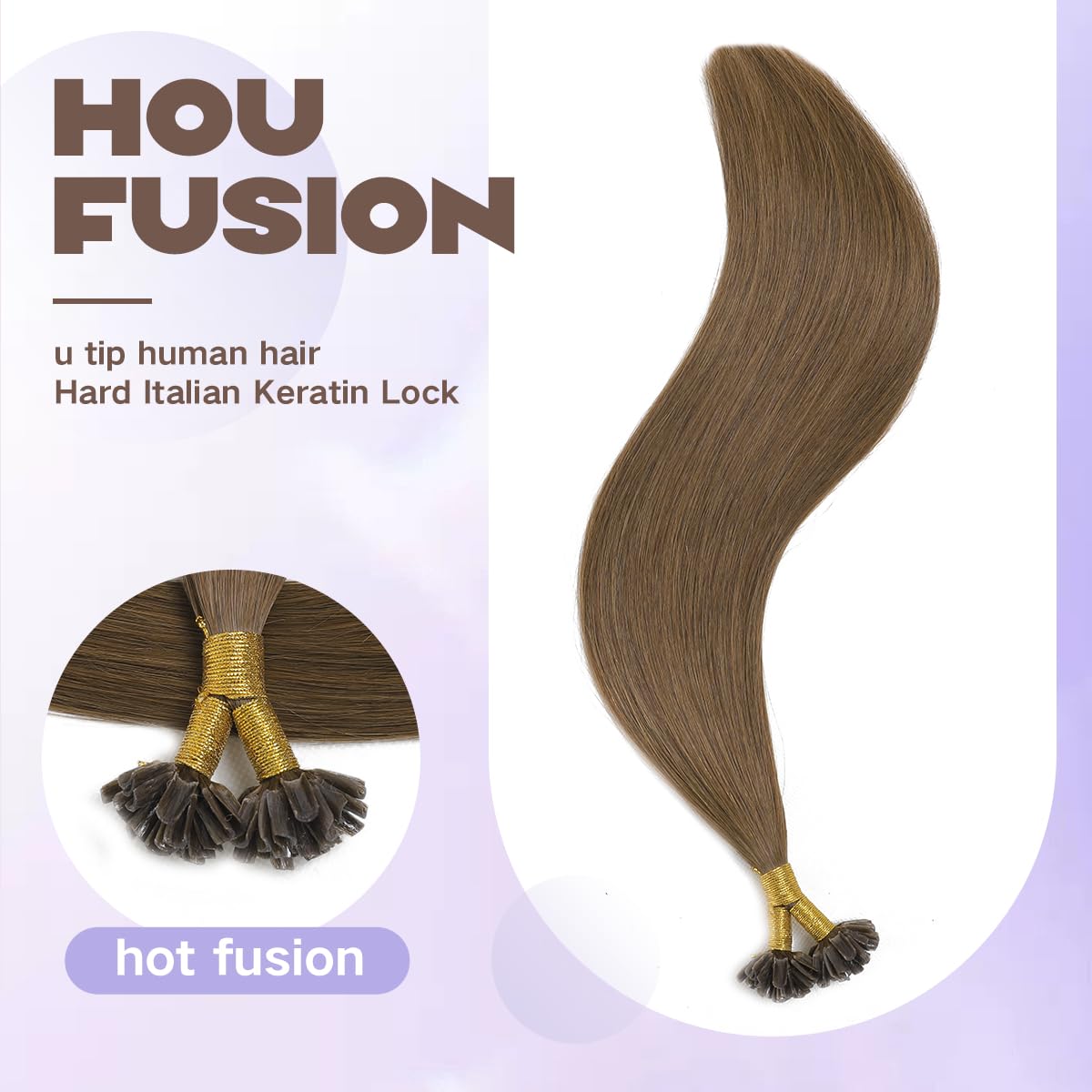 Sindra U Tip Hair Extensions Real Human Hair, 14 Inch 40 Gram 50 Strands Medium Brown Pre Blonded Fusion Extensions Straight #4 14inch - Image 3