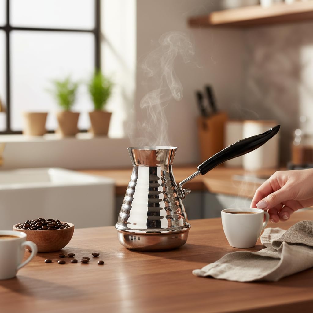 GMMH Turecki zaparzacz do kawy, dzbanek do mokki (850 ml), zaparzacz do espresso Cezve Dzhesva, kawa mokka Briki dzbanek do kawy ze stali nierdzewnej o grubości 1 mm