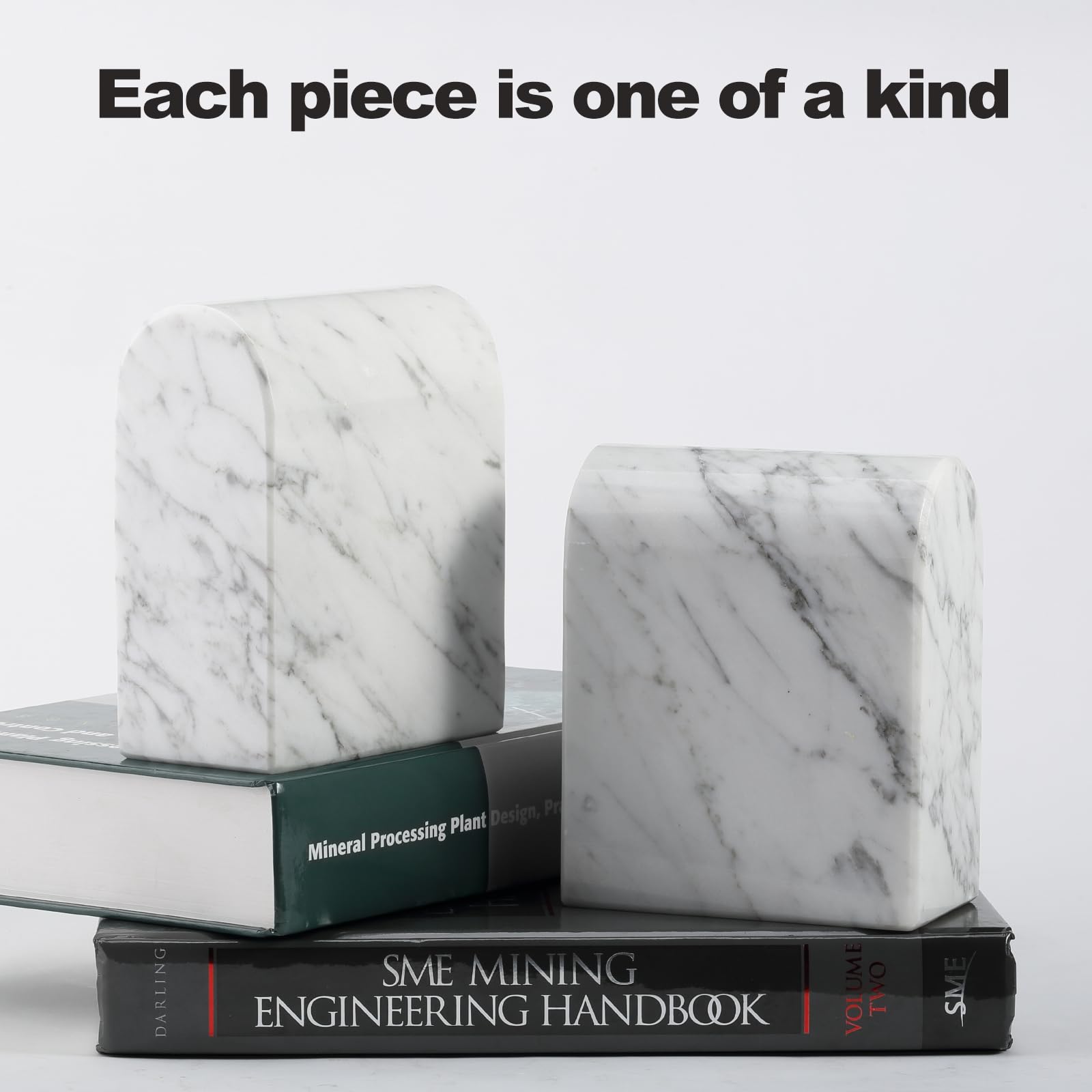 Koville Fermalibri in marmo italiano naturale per scaffali, fermalibri per libri pesanti, 5,9 kg, ultra resistente, fermalibri ad arco trionfale, decorazione per libreria da ufficio per CD/videogiochi