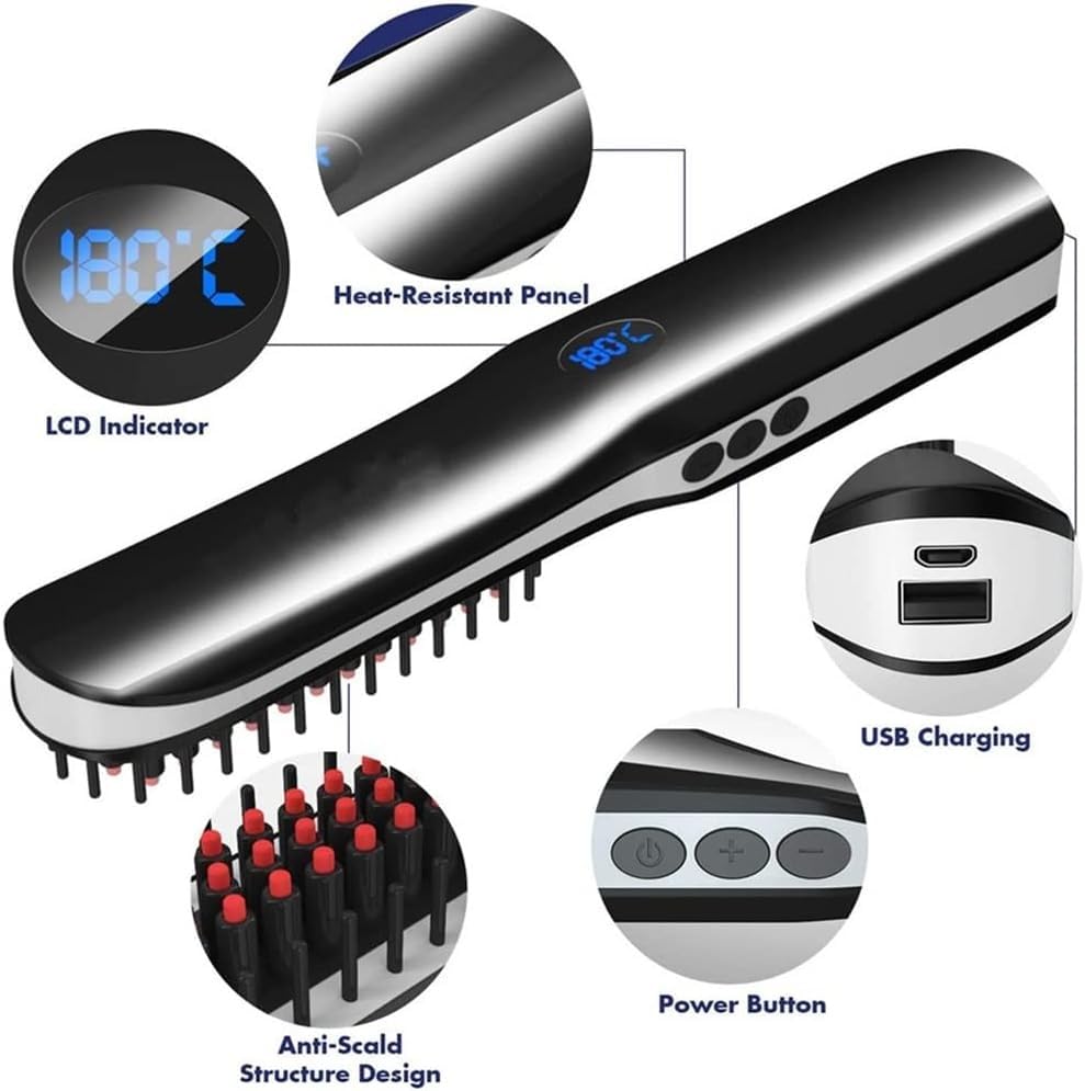 Plancha para Barba y Cabello USB para Hombres y Mujeres, Peine Calentador Eléctrico con Tecnología Ionizante Negativa, Cepillo Alisador miniatura 7