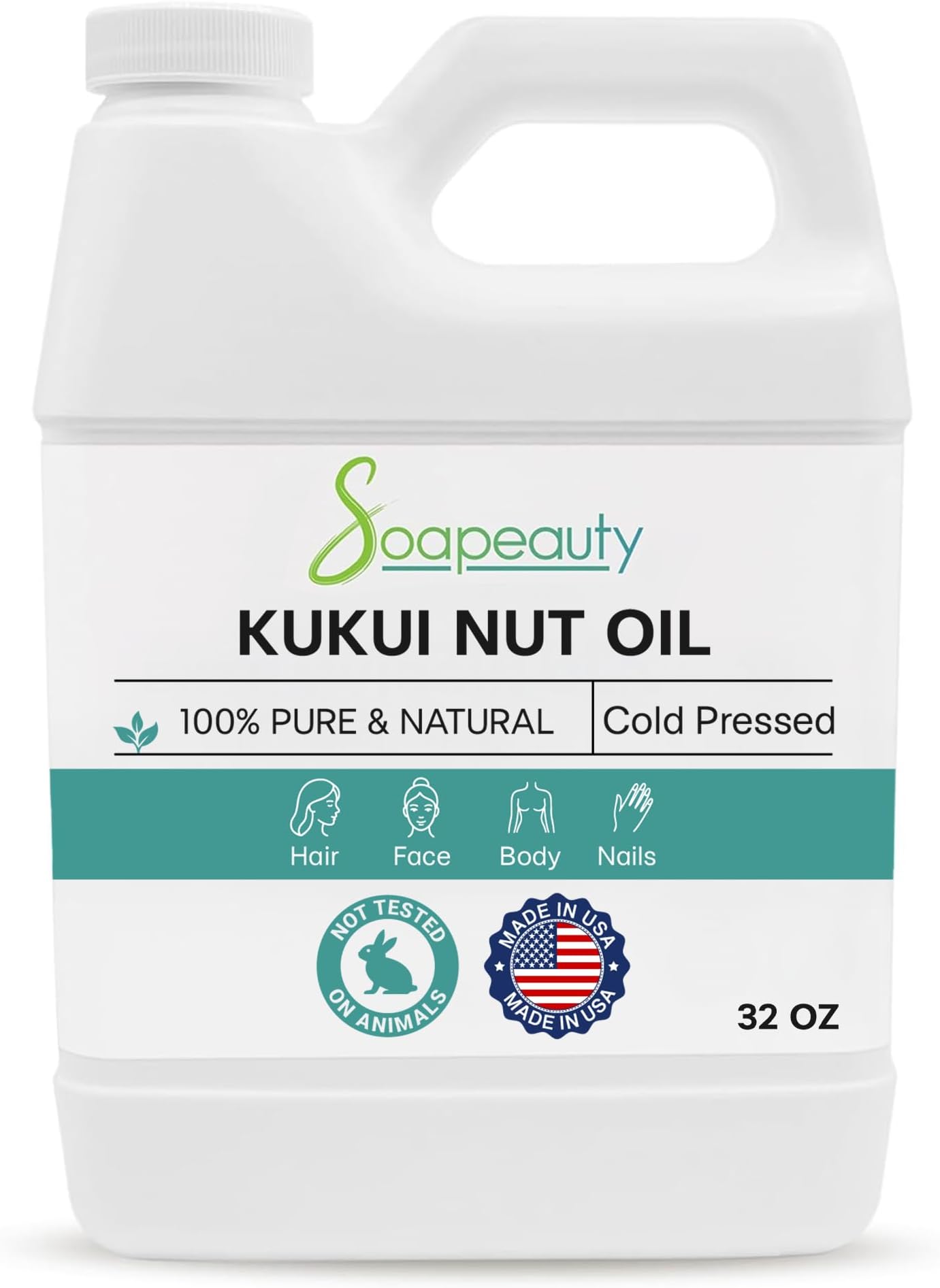 Soapeauty KUKUI NUT OIL Organic Cold Pressed Unrefined | 100% Natural Available in Bulk | Carrier for Essential Oils, Face, Skin, Hair Moisturizer, Soap Making | Sizes 2OZ to 7 LBS | (32 OZ)