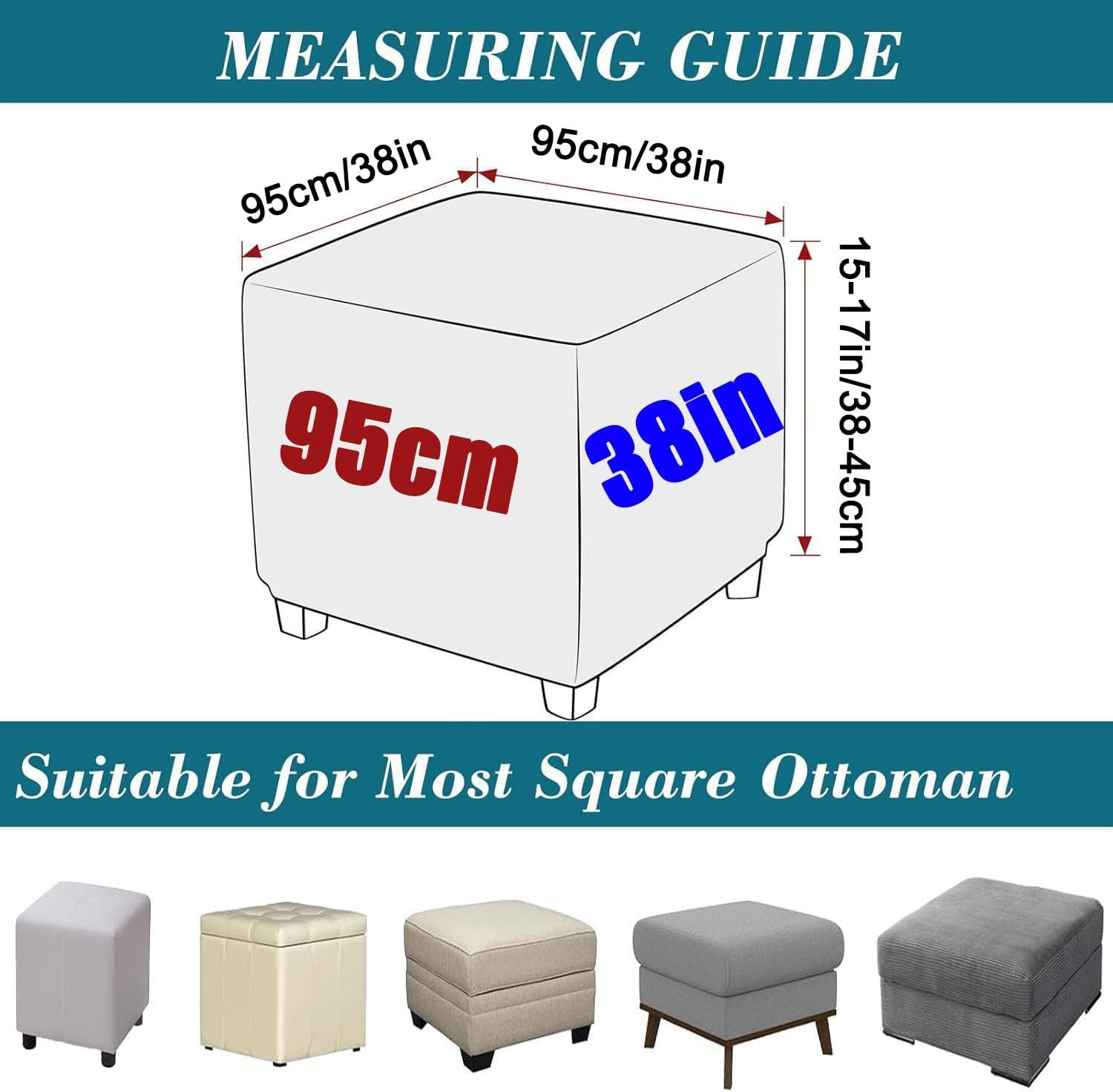 Ottoman Cover Square 36x36 30x30 24x24 40x40 Custom Ottoman Slipcover 40×40 35×35 24×24 Stretch Stool Protector Hassock Covers for Footstool Footrest Pouf Sofa Decorative(Beige,38x38in)