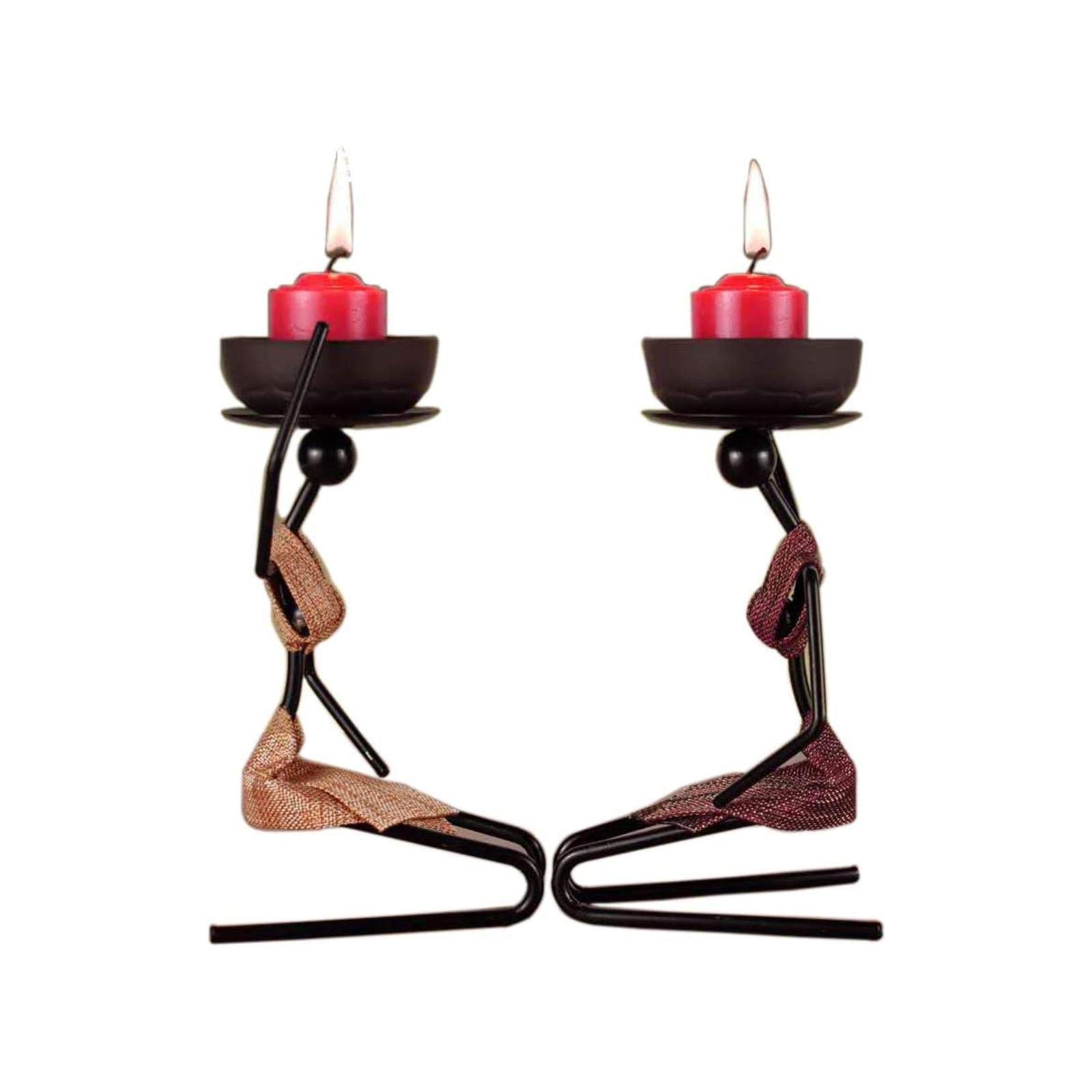 Black Metal Candle Holders-Set of 2 Pillar Candlestick Decorative Table Candle Stand for Indoor Outdoor, Events, Parties, Christmas Day Gift, Wedding Decorations